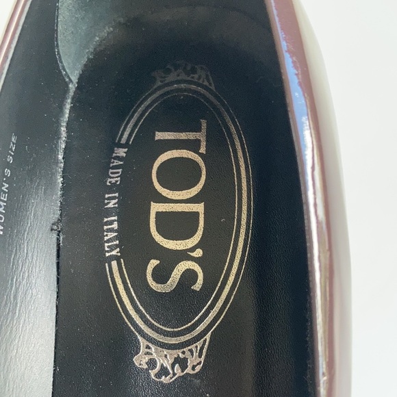 Tod’s mocha patent leather pump kitten heel studded heel rubber pebble outsole - Picture 11 of 16